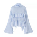Damen Rüschenbluse mit weiten Ärmeln und elegantem Stehkragen R&B