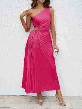 Damen Langes Wickel-Kleid mit asymmetrischem Ausschnitt und plissiertem Design R&B