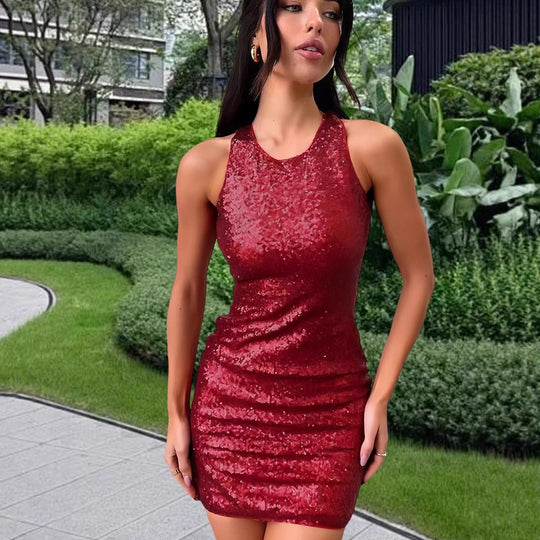 Damen Glitzerndes Minikleid mit schimmerndem Obermaterial und racerback Design R&B