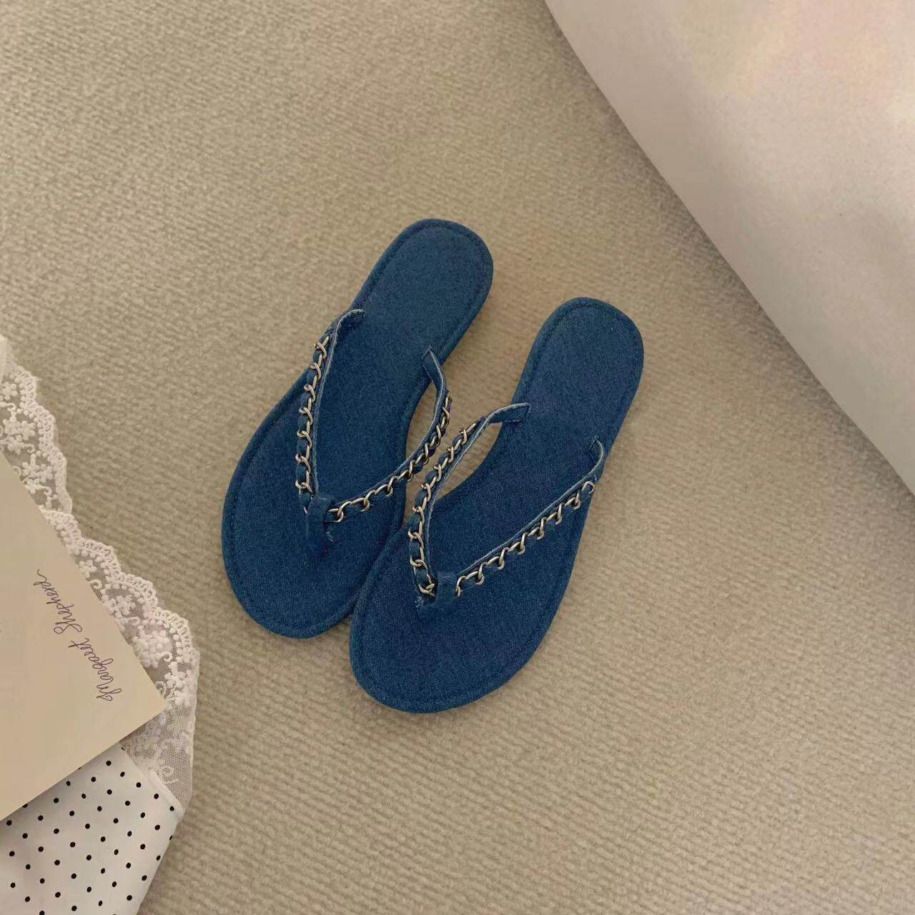 Damen Zehentrenner-Sandalen mit modischem Kettenakzent und ergonomischem Fußbett R&B