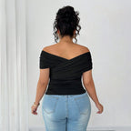 Damen elegantes Wickeloberteil mit schulterfreiem Design und Raffung R&B