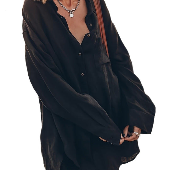 Damen lässige Oversized-Bluse aus Leinen R&B