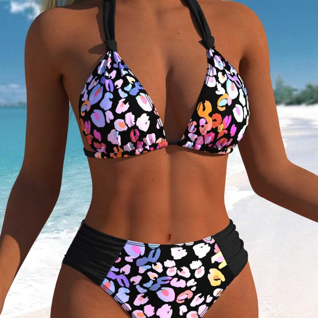 Damen Wickel-Bikini-Set mit floralem Design und hohem Bund R&B