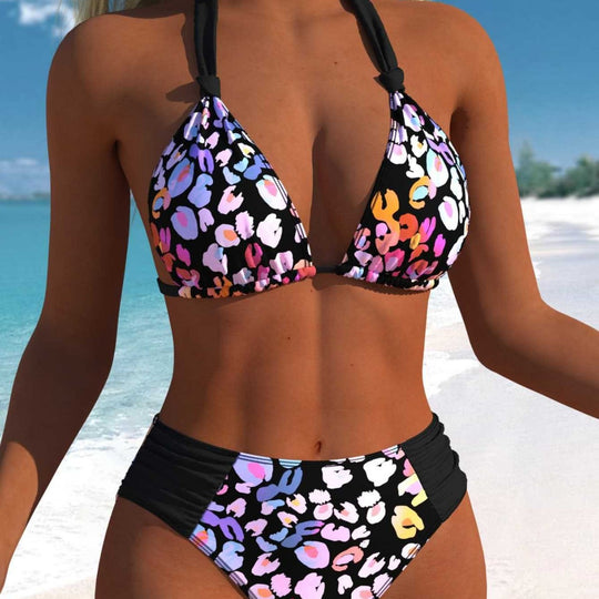Damen Wickel-Bikini-Set mit floralem Design und hohem Bund R&B