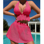 Damen Häkel-Bikini Set mit luftiger Crop-Top und kurzer Wickelrock R&B