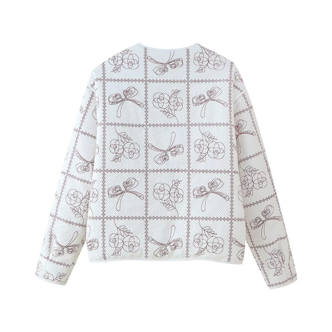 Damen gestepptes Blazer-Oberteil mit floralen Mustern R&B
