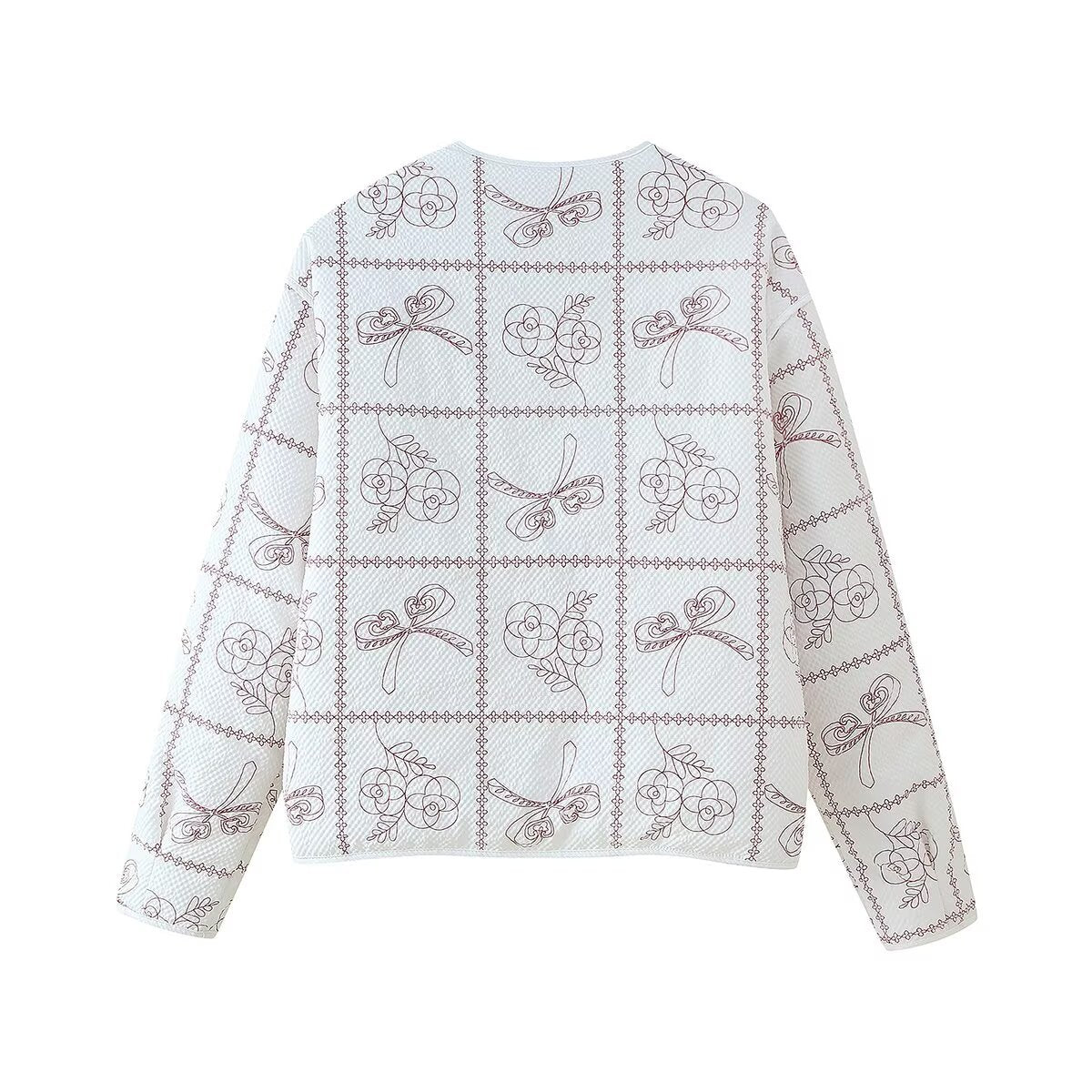 Damen gestepptes Blazer-Oberteil mit floralen Mustern R&B