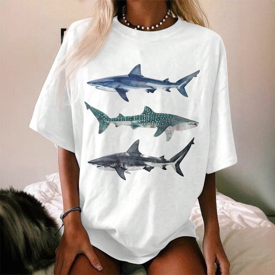 Damen T-Shirt mit kreativem Hai-Motiv und lässigem Schnitt R&B