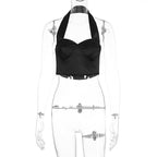 Damen Stylisches Cropped Top mit Halterhals und Bügeln R&B