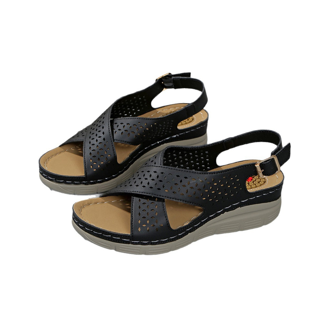 Damen Komfortable und atmungsaktive Wedge-Sandalen mit floralem Lochdesign R&B