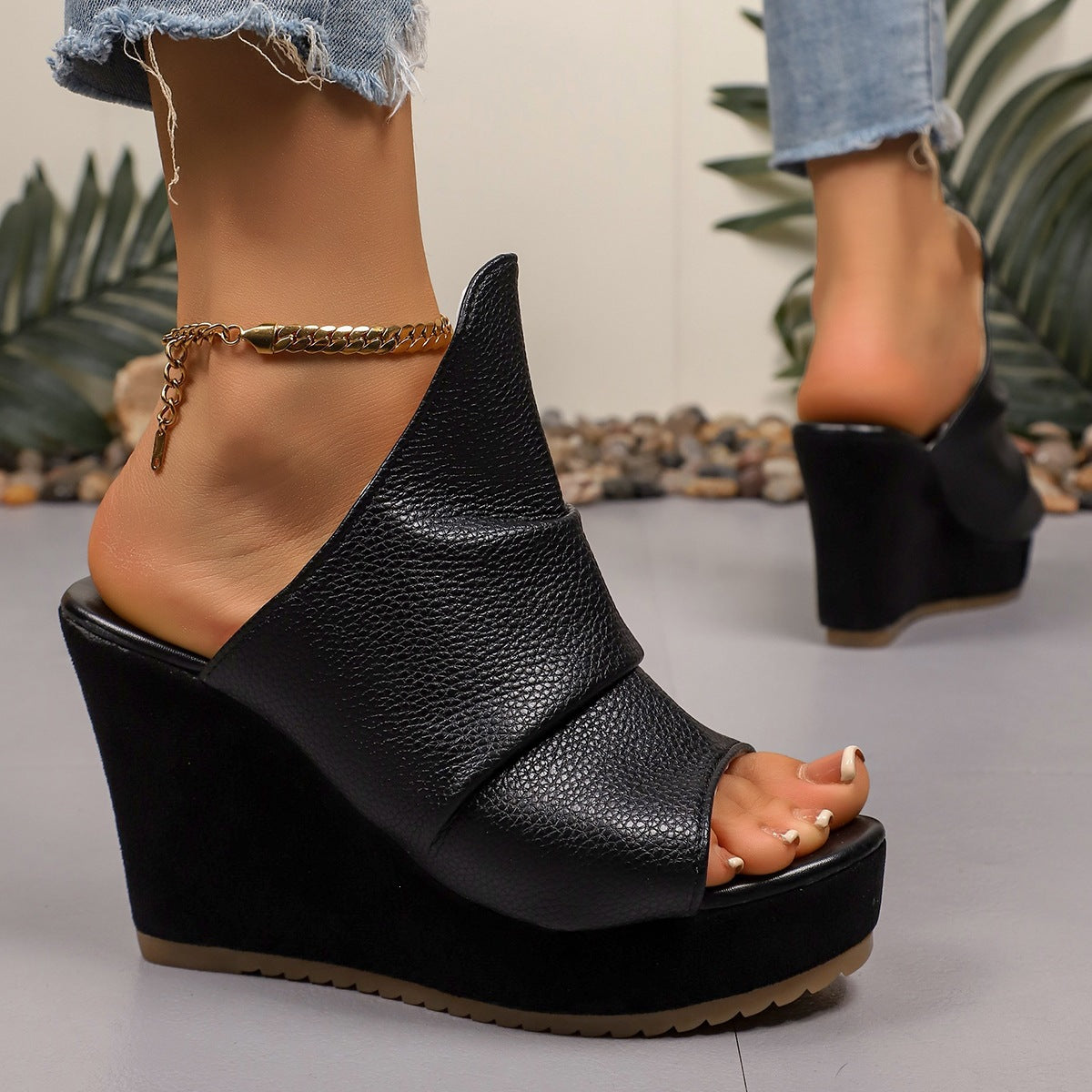 Damen Wedge-Pantoletten mit modischem Schnitt und offenem Zehenbereich R&B