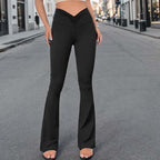 Damen Hohe Taille Flared Leggings mit Raffungen R&B