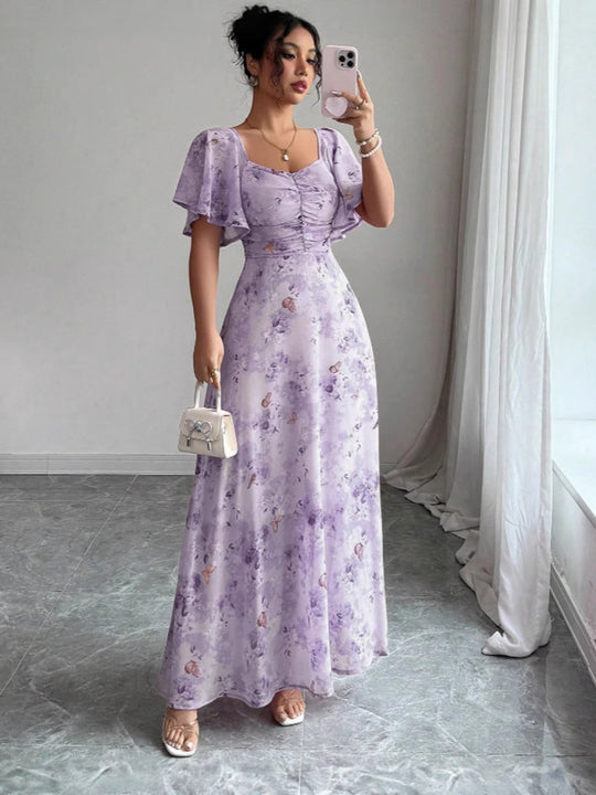 Damen Maxikleid mit fließendem Schnitt und romantischem Blumenmuster R&B