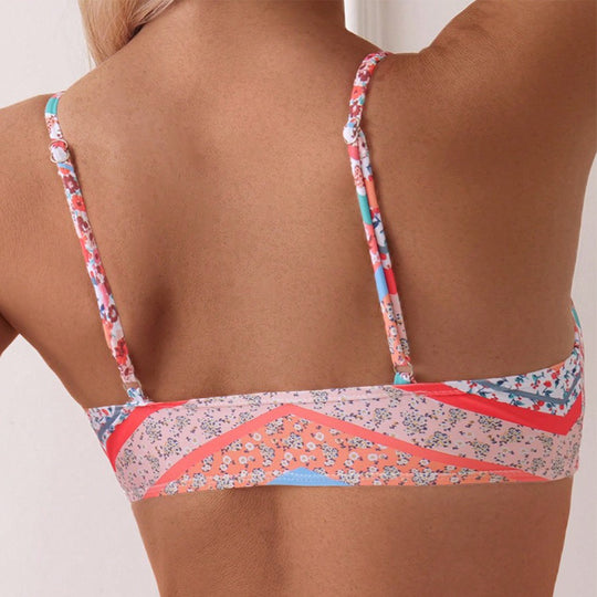Damen Triangel-Bikini mit floralem Druck und dekorativem Spitzenbesatz R&B