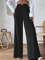 Damen Weit geschnittene Hose mit elegantem Hochbund und dekorativem Knopf R&B