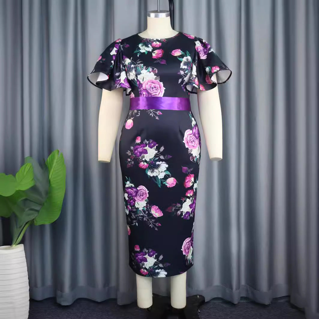 Damen figurbetontes Kleid mit floralen Akzenten R&B