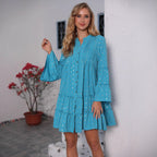 Damen lässiges Hemdblusenkleid mit Rüschendetails und Knopfleiste R&B