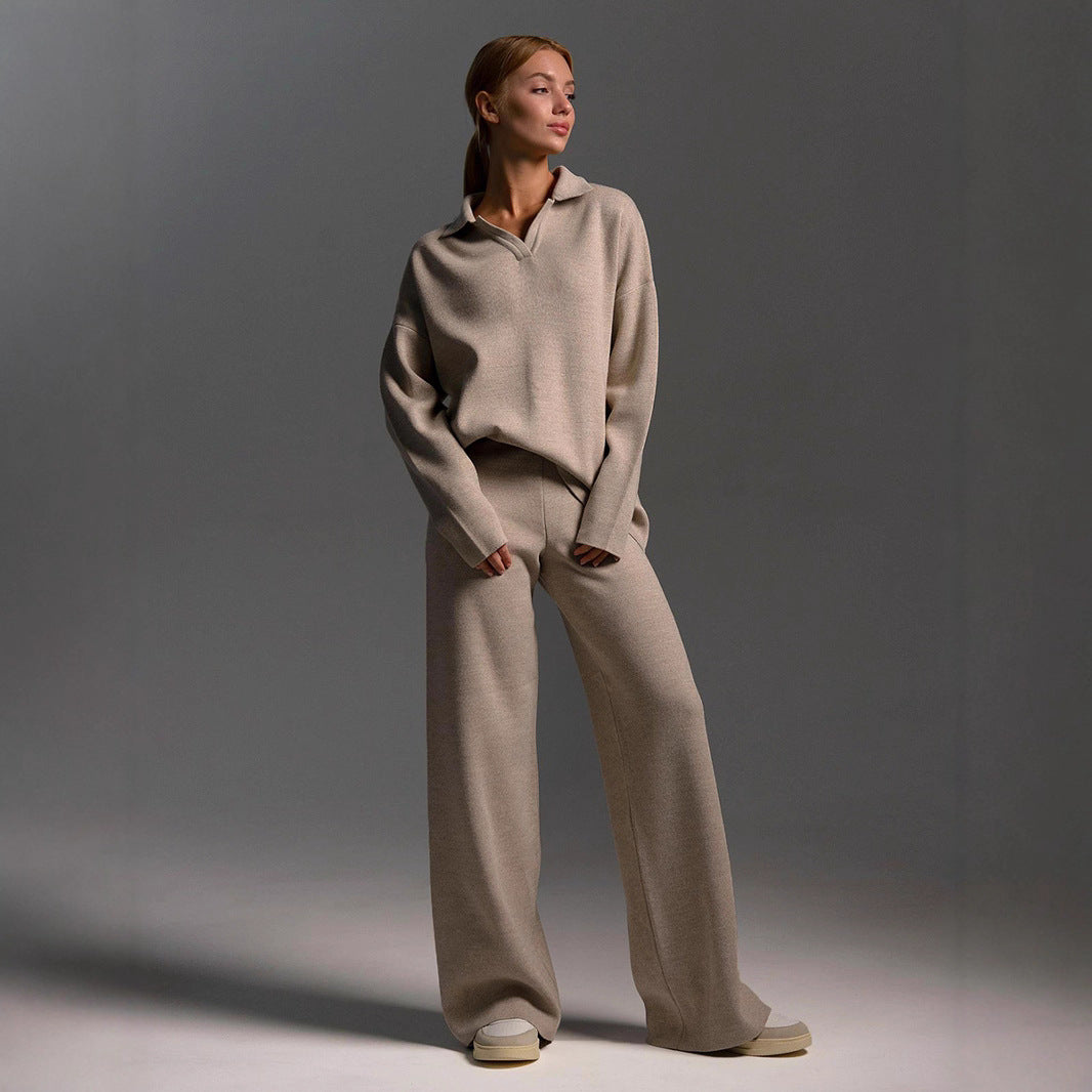 Damen Lässiges Poloshirt undweite Leggings Set R&B