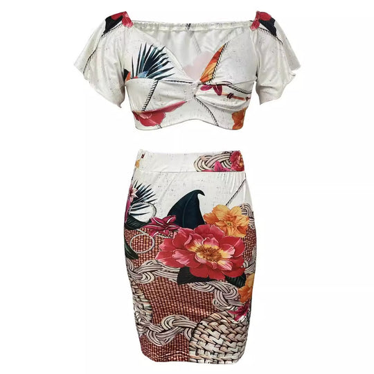 Damen Zweiteiliges Sommer-Outfit mit floralem Design und Raffung R&B