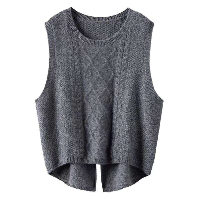 Damen Ärmellose Strickweste mit Zopfmuster und modernen Details R&B