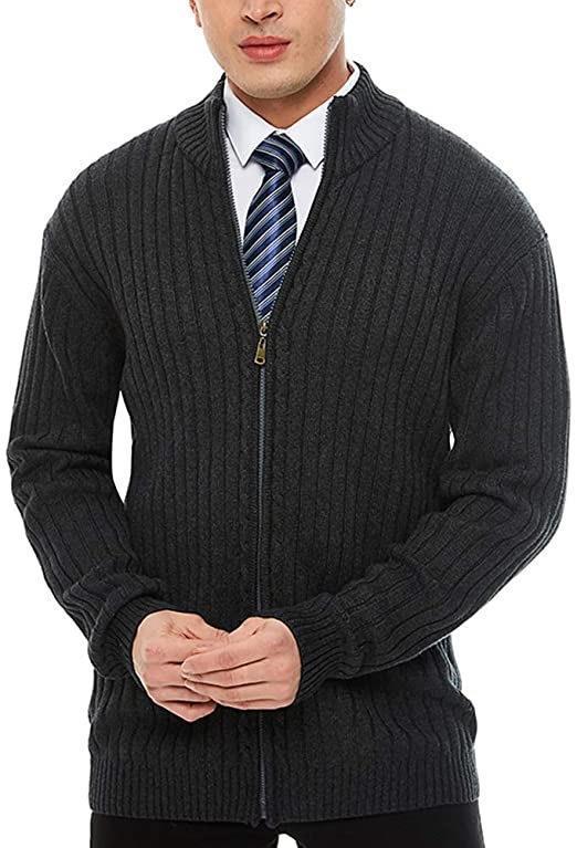 Herren Strickjacke mit hochgeschlossenem Kragen und Reißverschluss R&B