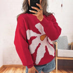 Damen Pullover mit auffälligem Blütenmotiv und lockerer Passform R&B