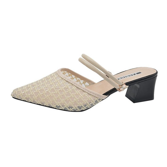 Damen elegante Sling-Pumps mit transparentem Mesh-Obermaterial und komfortablem Blockabsatz R&B