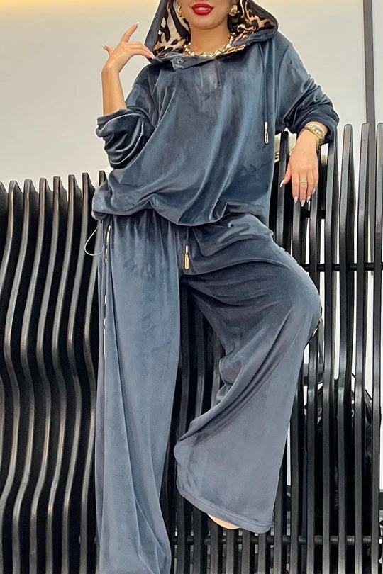 Damen Freizeit-Hosenset aus weichem Velours R&B