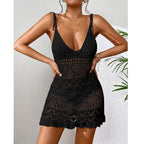 Damen Häkel-Strandkleid mit verstellbaren Trägern und Rüschensaum R&B