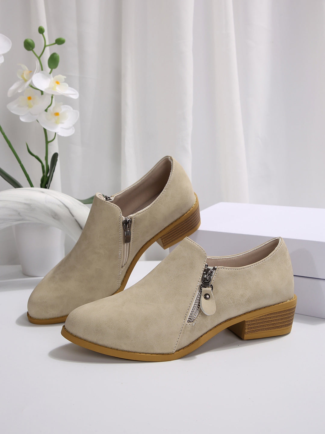 Damen elegante Stiefeletten mit modischem Reißverschluss und komfortablem Blockabsatz R&B