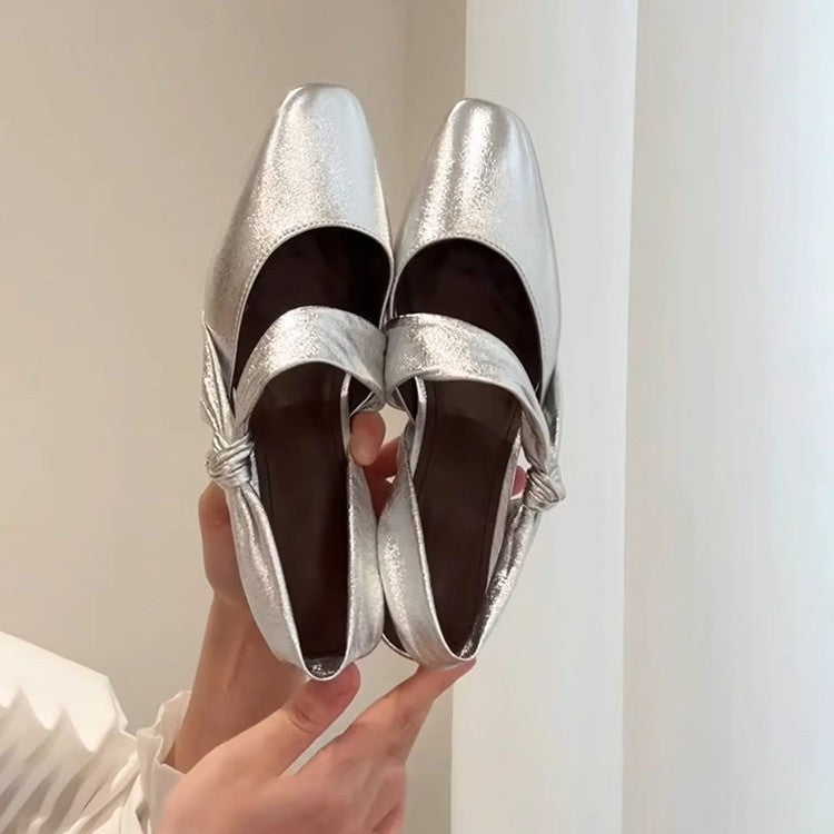 Damen Slingback-Ballerinas mit elegantem Schleifendetail und schimmernder Oberfläche