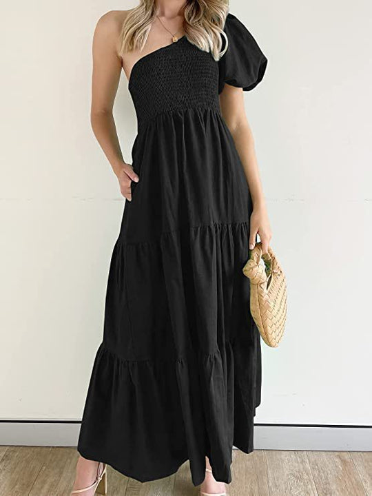 Damen Maxikleid mit asymmetrischem Träger und fließendem Schnitt R&B