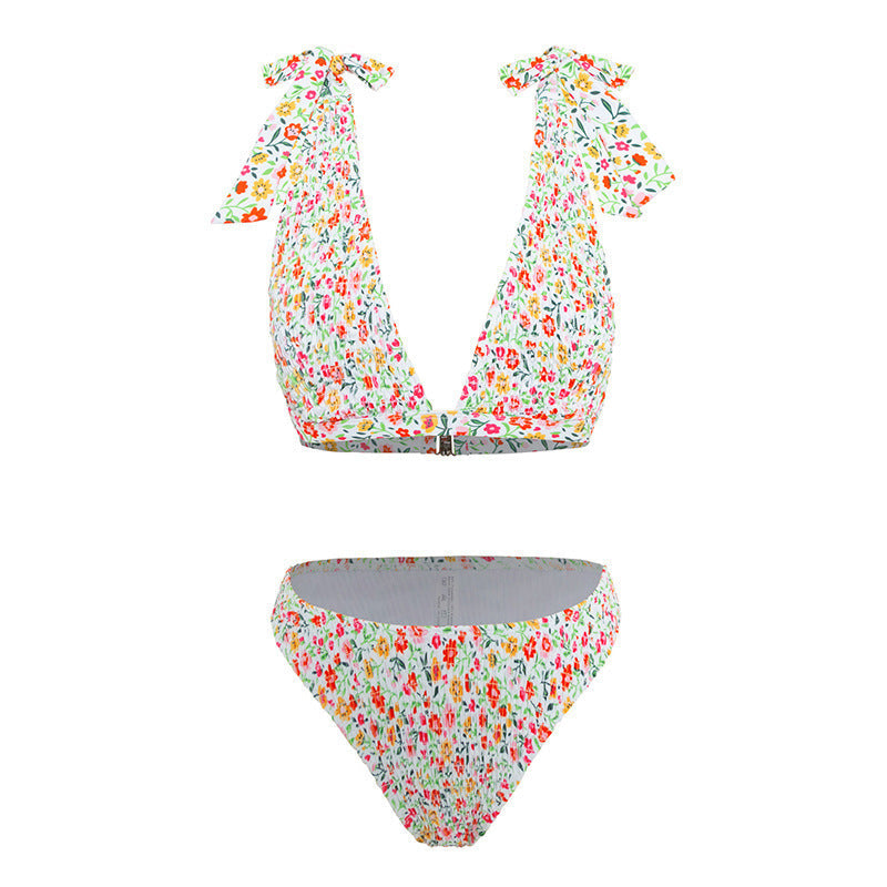 Damen Triangel-Bikini mit verspielten Schleifen und floralem Muster R&B