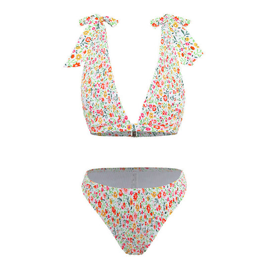 Damen Triangel-Bikini mit verspielten Schleifen und floralem Muster R&B