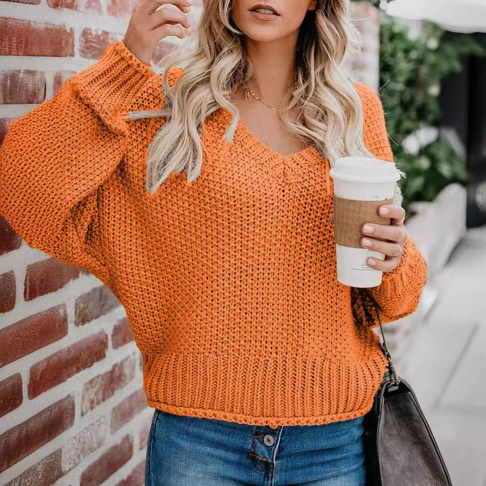 Damen lässiger V-Ausschnitt Pullover mit lockerem Schnitt und strukturiertem Strick R&B
