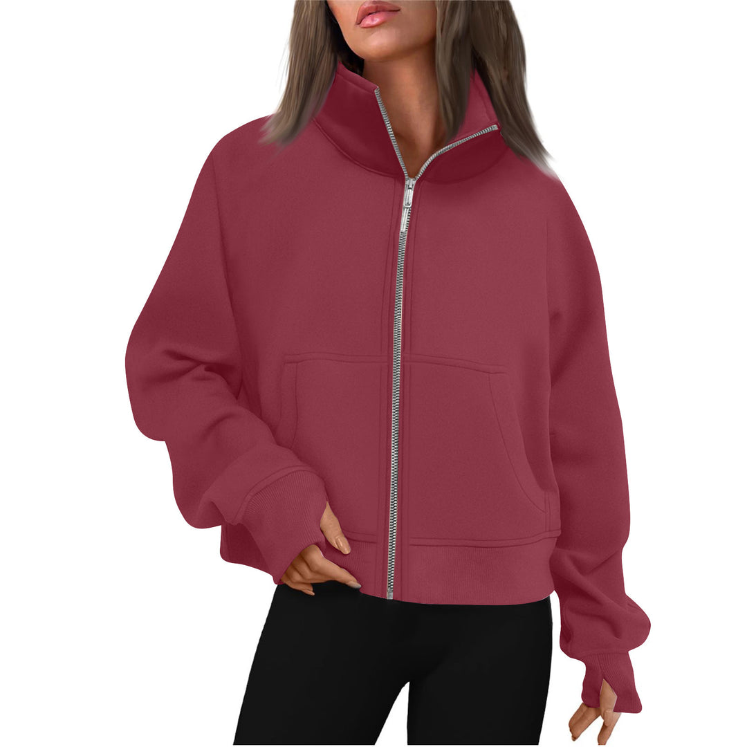 Damen bequeme Sweatjacke mit hohem Kragen R&B