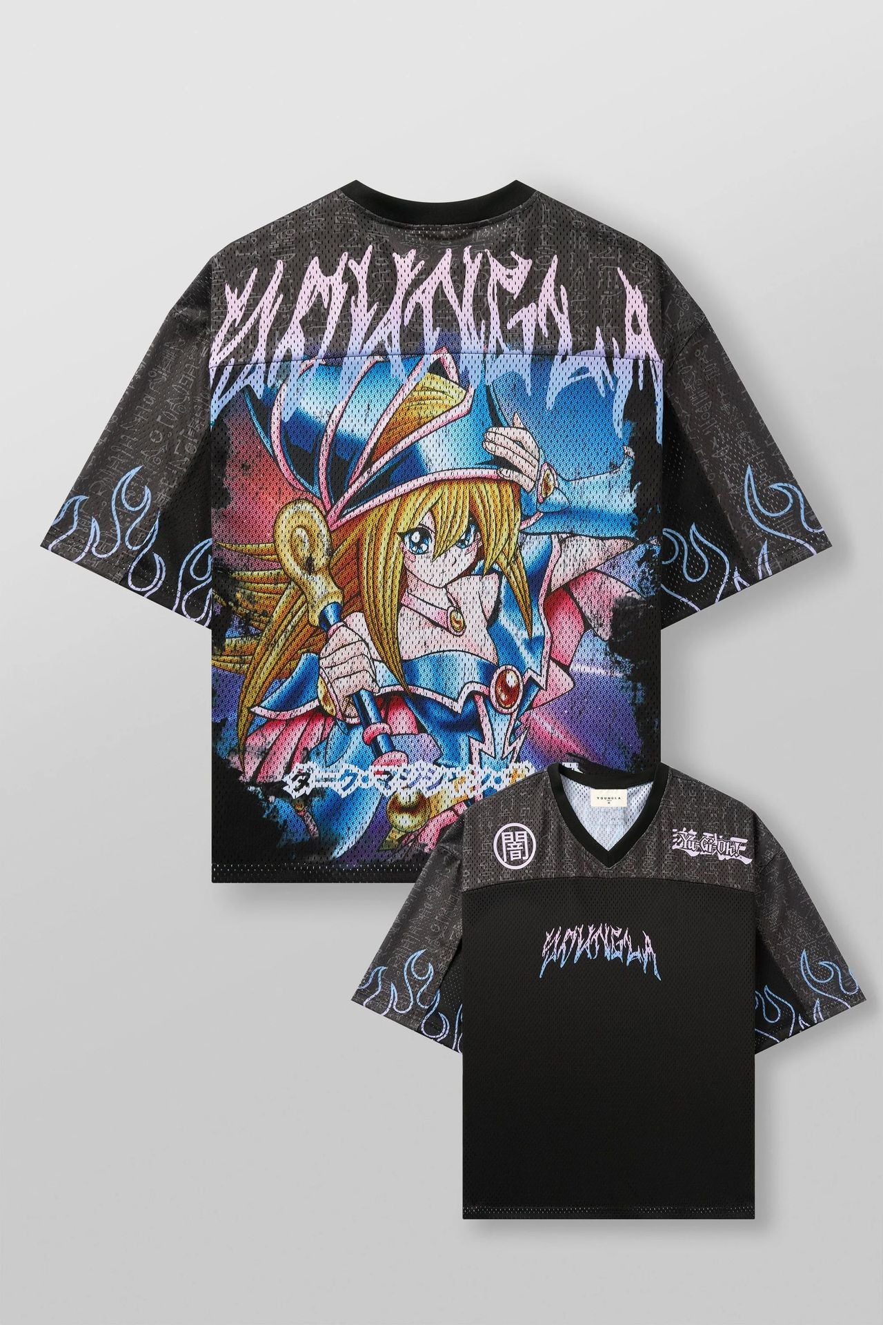 Unisex nan atmungsaktives Netz-Jersey mit großflächigem Anime-Print und V-Ausschnitt R&B