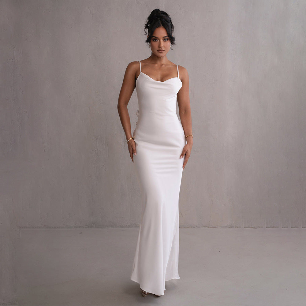 Damen elegantes Maxikleid mit fließendem Schnitt und raffiniertem Dekolleté R&B