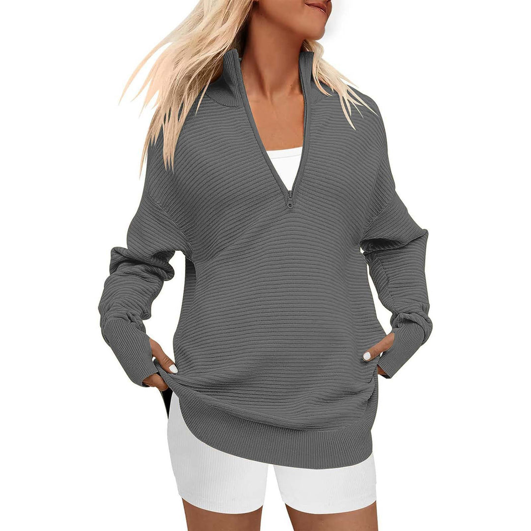 Damen Hochwertiger Reißverschluss Pullover mit strukturiertem Design R&B
