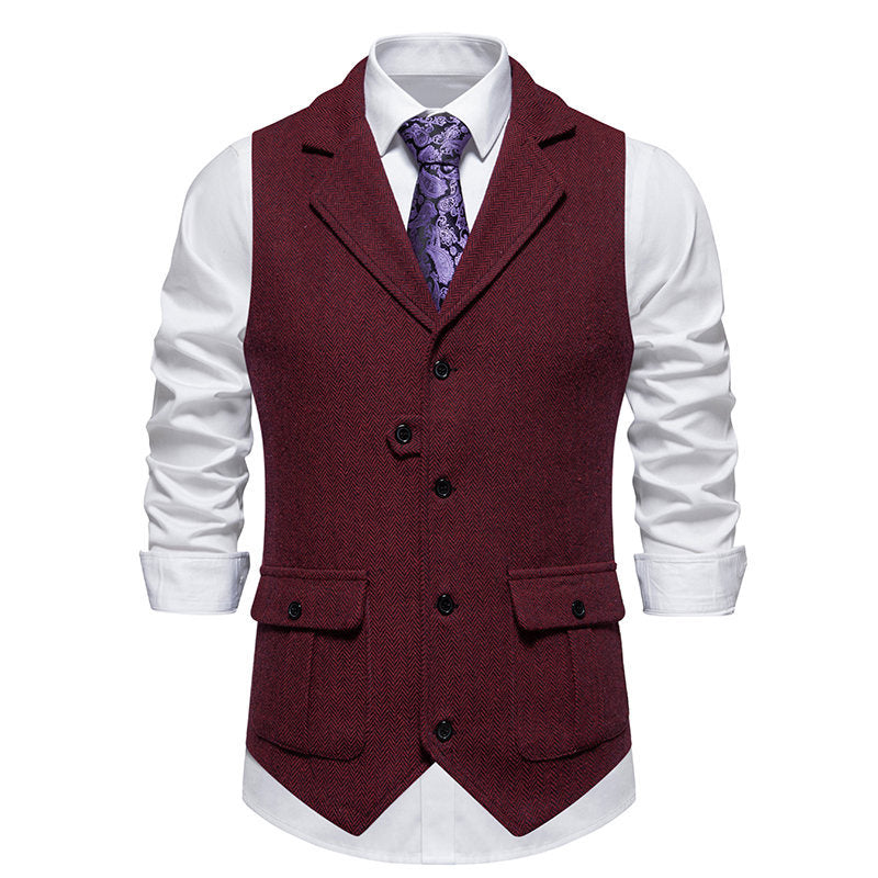Herren elegante Weste mit strukturiertem Hahnentritt-Muster R&B