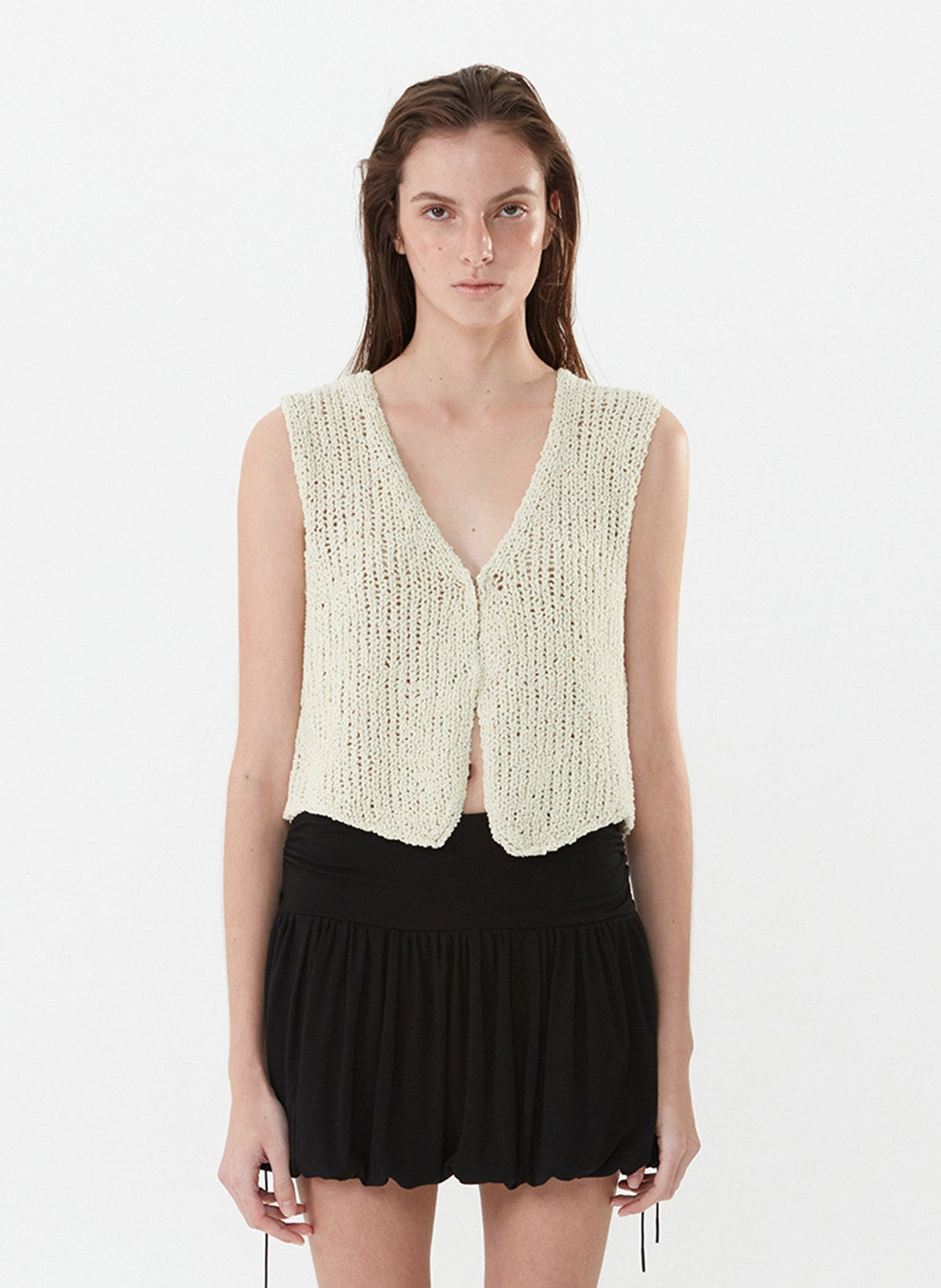 Damen luftiges Strickoberteil mit V-Ausschnitt und offener Front R&B