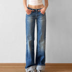 Damen Flared Jeans mit hohem Bund und distressed Design R&B