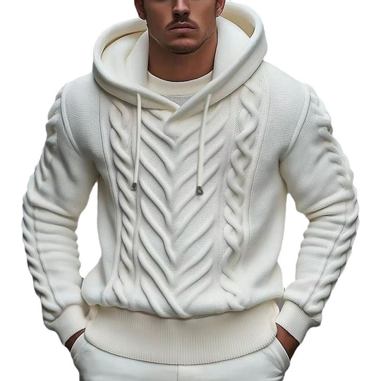 Herren Kapuzenpullover mit strukturiertem Zopfmuster und elastischem Bund R&B