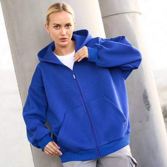 Damen lässiger Kapuzenjacke mit praktischem Reißverschluss und großen Taschen R&B
