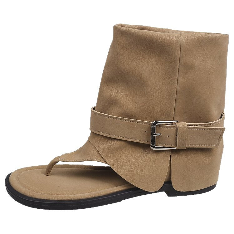 Damen modische Zehentrenner-Stiefeletten mit breitem Riemen und elegantem Schnallenverschluss R&B