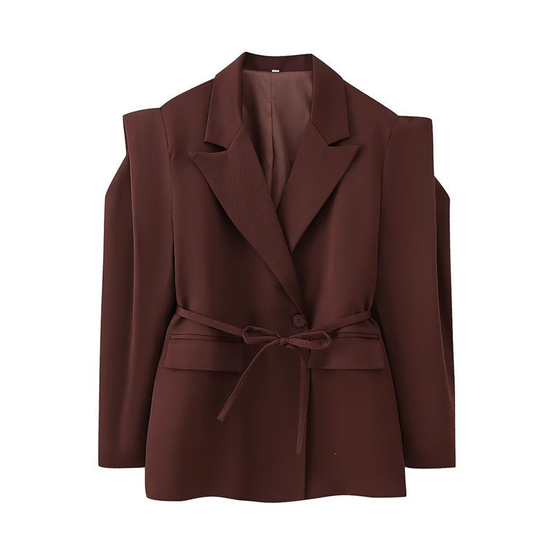 Damen modischer Blazer mit taillierbarem Gürtel und oversized Schnitt R&B