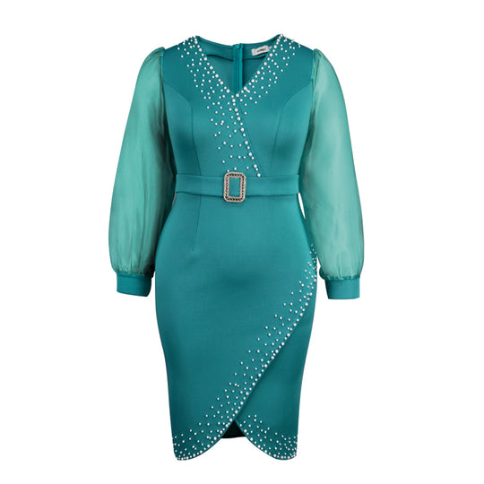 Damen Abendkleid mit eleganten Puffärmeln und funkelnden Applikationen R&B