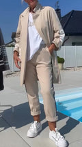 R&B | Length Letter Printed Trenchcoat und Hose Zweiteiler Satz