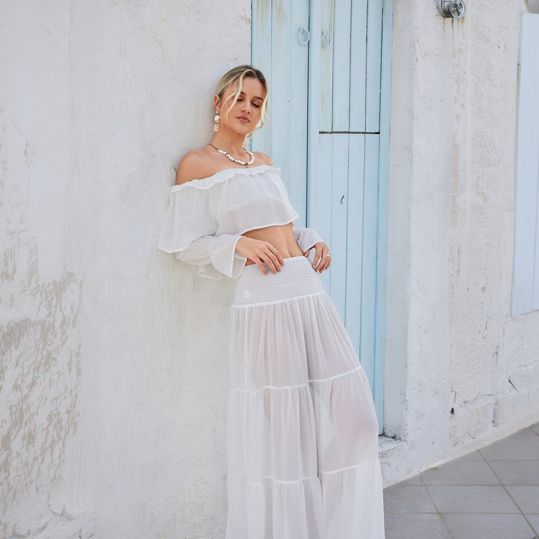 Damen lässiges Crop-Top und Maxirock Set R&B