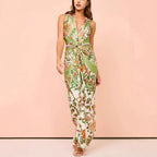 Damen Maxikleid mit floralem Muster und elegantem Knotendetail R&B